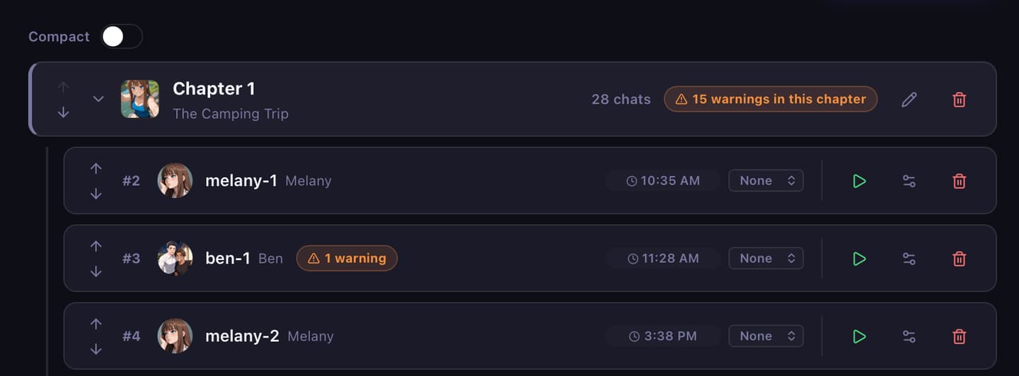 Example warnings after importing Sexting my GF into Sexter